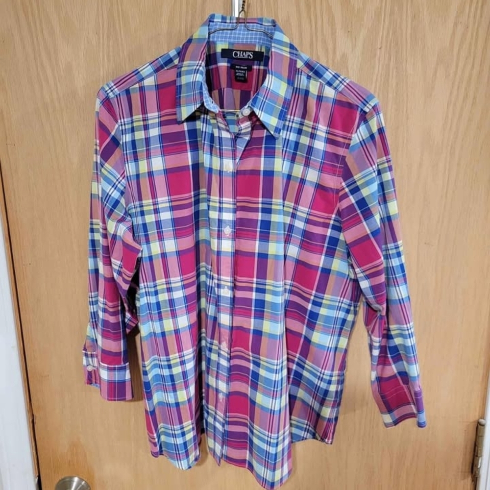 Chaps Women's Vibrant Plaid Button Down Shirt Size XL
